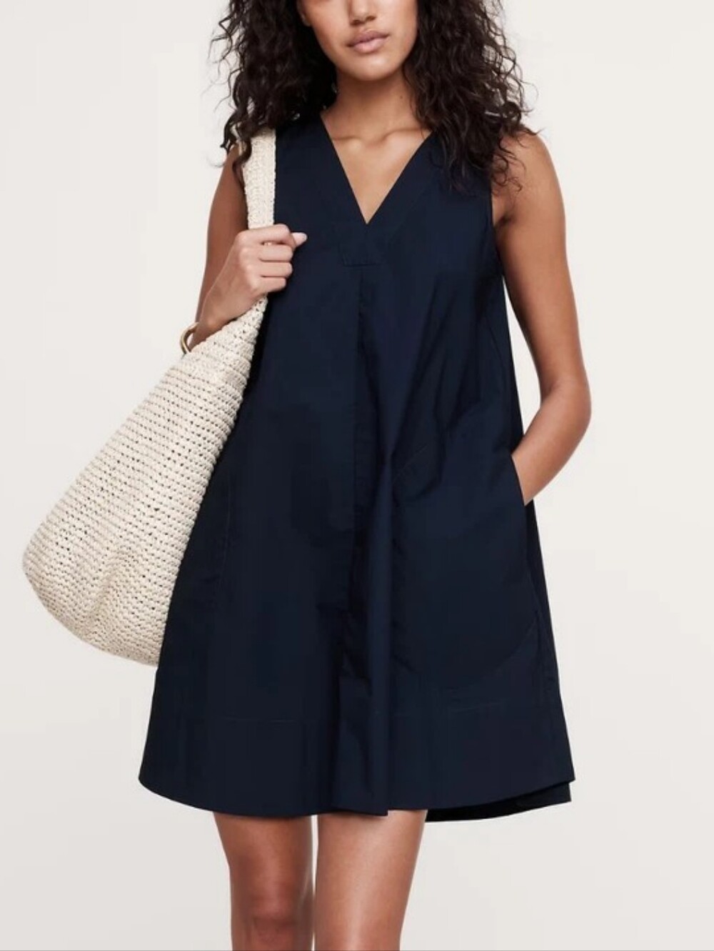 Banana Republic Cotton Poplin Sleeveless Mini Swing Dress Navy Blue Minimalist
